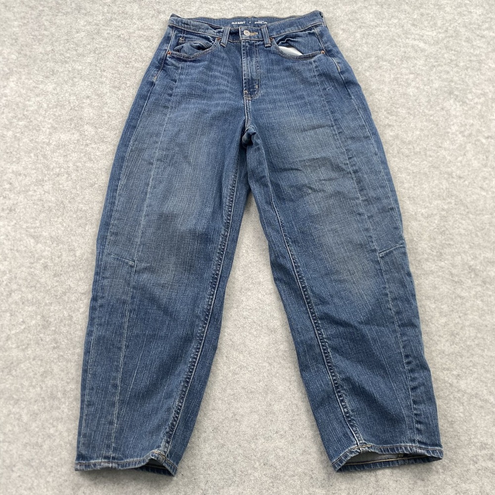 Old Navy High Rise Barrel Leg Jeans Womens 6 (28x25) Blue Med Wash Denim